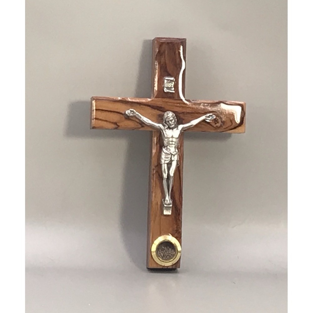 Wood Cross With Metal Jesus Holycrafts.com